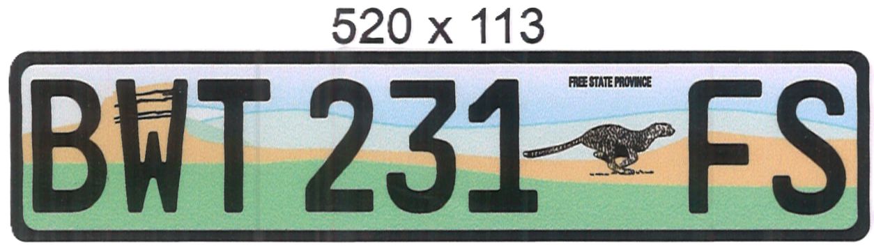 FREE STATE  ALUMINIUM NUMBERPLATE SIZE  520MM X 113MM (LONG)