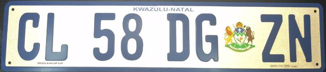 KWAZULU NATAL NEW ZN RANGE ALIMINIUM NUMBER PLATE SIZE 520 (LONG)