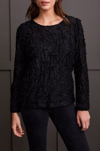 L/S CREW NECK TOP W/INTEGRATED CAMI-BLACK, Size: XL, Colour: BLACK