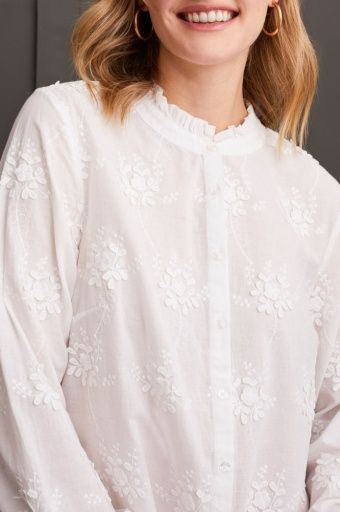 L/S BTN FRT BLOUSE W/ RUFFLE COLLAR-CREAM