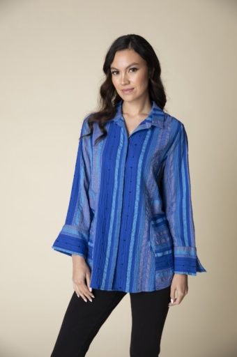 PERUVIAN STRIPE BUILT IN POCKET SHIRT, Size: M, Colour: COBALT