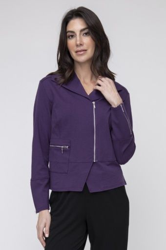 VISCOSE PONTE SOLID MOTO JACKET, Size: M, Colour: AMETHYST