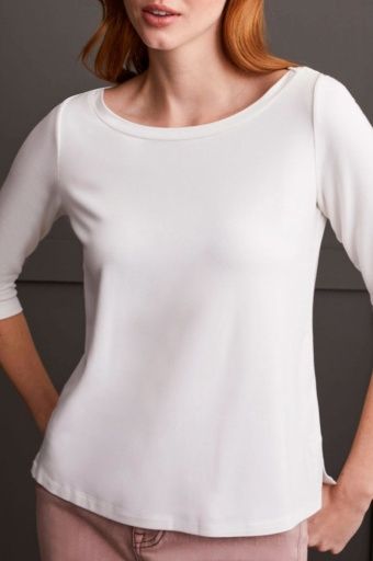3/4 SLV WIDE CREW NK TOP W/SIDE SLITS -CREAM