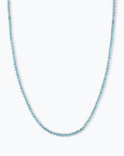 Not Your Basic Blue Opal Tennis Necklace 18&#39;, Size: O/S, Colour: SILVER-BLUE OPAL, Season: CORE