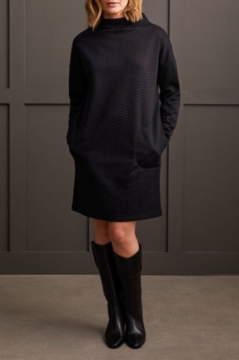 FUNNEL NECK DRESS W/ POCKETS-BLACK, Size: XL, Colour: BLACK