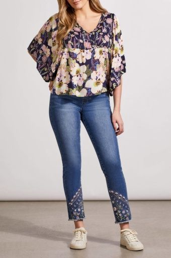 COMBO PRINT BLOUSE W/ FLOWY SLV-NIGHTFALL, Size: M, Colour: NIGHTFALL, Season: FALL 2024