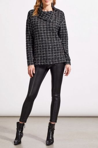 L/S SPLIT NECK TOP W/ZIPPER-BLACK