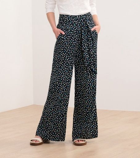 belted wide leg pants - multi dots, Size: S, Colour: caviar
