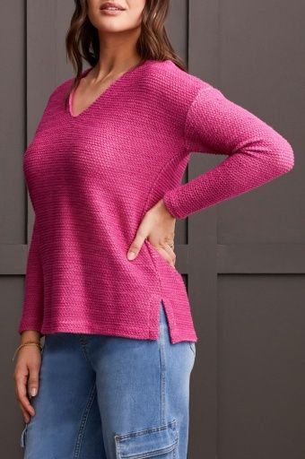 V-NECK TUNIC W/ SIDE SLITS -MAGENTA HAZE