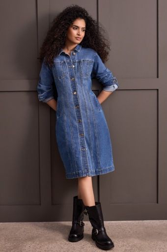 LONG FITTED DENIM DRESS JACKET-PORTBLUE, Size: 14, Colour: PORTBLUE