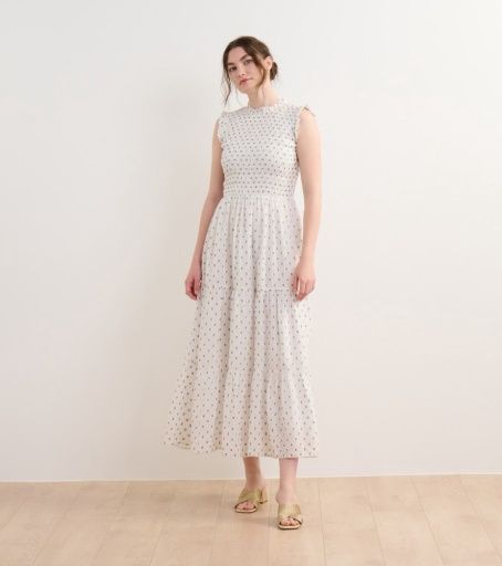 smocked maxi dress - navy spots
