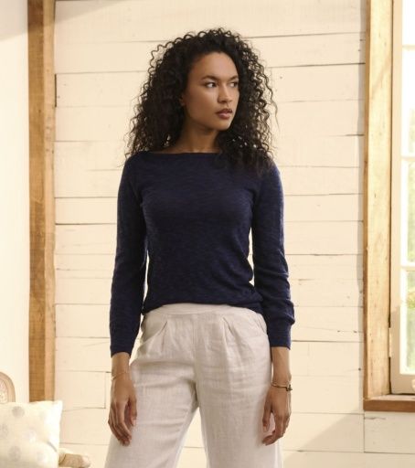 3/4 sleeve knit breton top, Size: S, Colour: blue