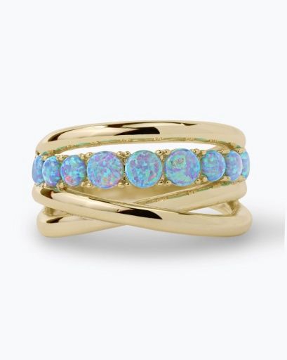 Oh She Fancy Stacked Blue Opal Rings, Size: 10, Colour: GOLD-BLUE OPAL, Season: CORE