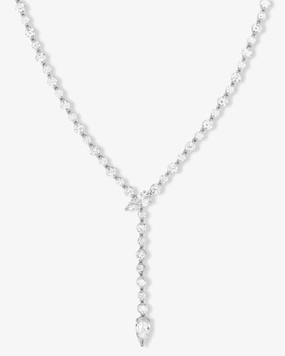 She&#39;s Arrived Lariat Tennis Necklace 18&quot; - Silver, Size: O/S, Colour: SILVER-WHITE, Season: NOV24