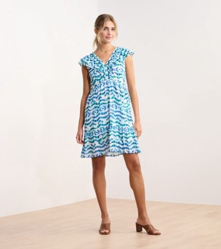 zoe ruffle sleeve dress - shibori waves, Size: S, Colour: marina