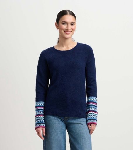 jacquard cuff sweater - navy, Size: S