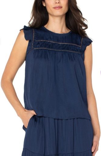 flutter slv woven top w trim detail