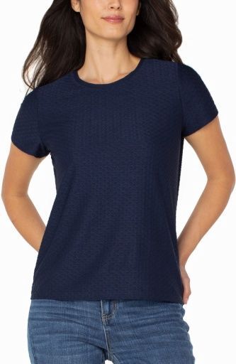 short slv crew neck tee w/ rib trim, Colour: dark navy, Size: S