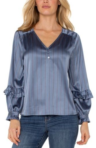 long slv woven blouse w/ ruffles, Size: S