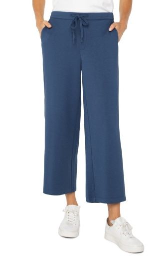 pull on wide leg crop trouser, Colour: prussian blue, Size: S
