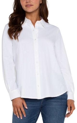 long sleeve button front knit shirt, Colour: white, Size: S
