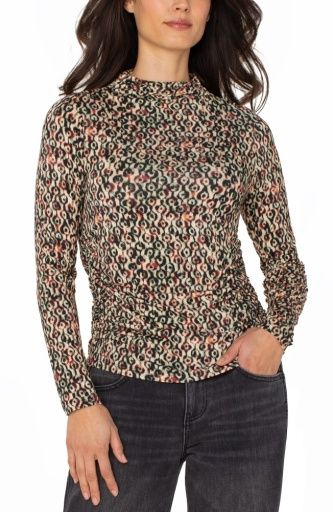 ls pleasted mock neck knit top w shirring, Size: S
