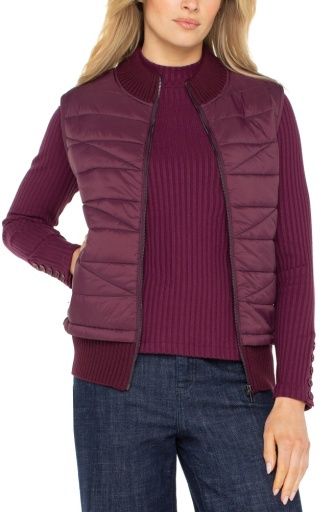 slvless quilted front full zip sweater vest, Colour: wine berry, Size: S