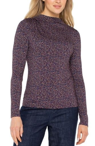 long slv mock neck knit top w. shirring, Size: S