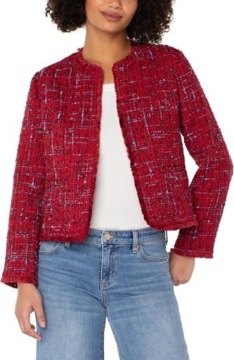 collarless jacket w/ frayed edges, Size: S