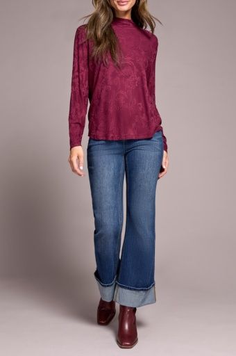 L/S MOCK NECK TOP-WINE, Size: S