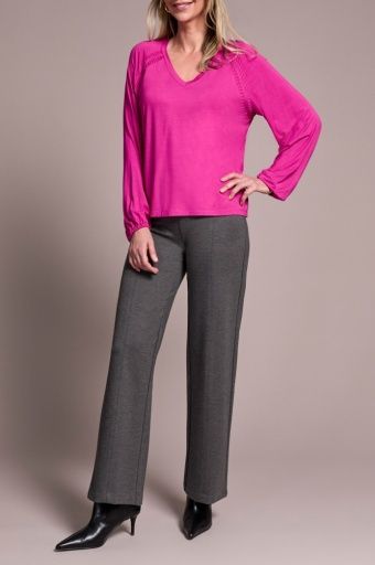 L/S V NECK TOP W/PLEAT, Size: S