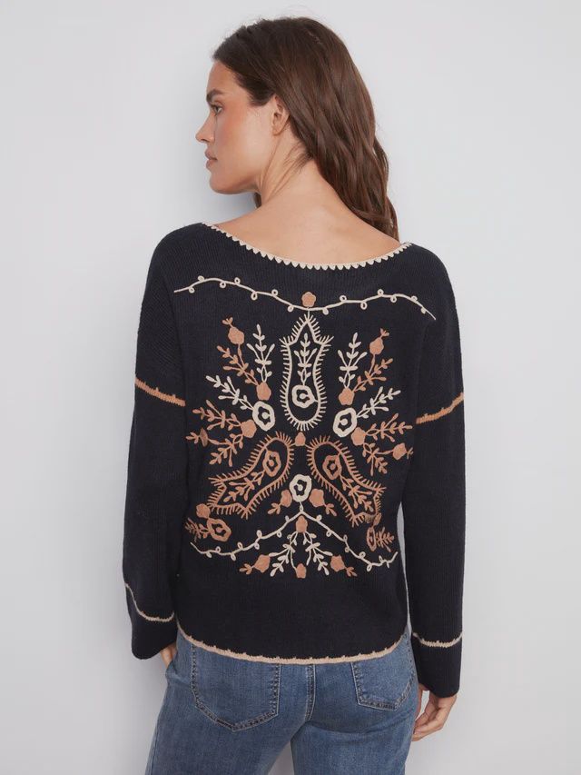 Notched Emb. Sweater