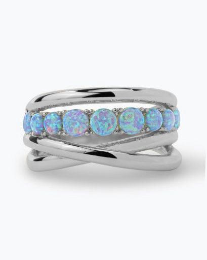Oh She Fancy Stacked Blue Opal Ring, Colour: SILVER-BLUE OPAL, Season: CORE, Size: 7