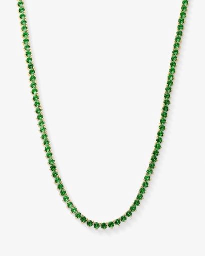 Not Your Basic Tennis Necklace 18', Colour: GOLD-EMERALD, Season: CORE, Size: O/S