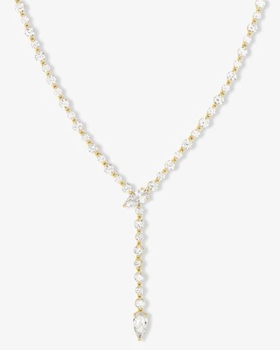 She's Arrived Lariat Tennis Necklace 18", Colour: GOLD-WHITE, Season: NOV24, Size: O/S