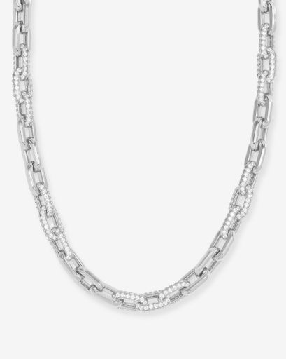 Frankie Pavè Chain Necklace 18', Colour: SILVER-WHITE, Season: SEPT24, Size: O/S