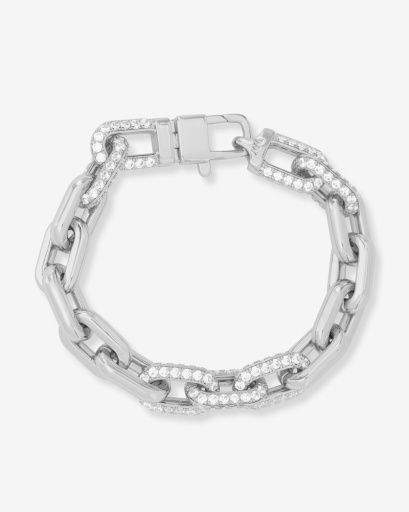 Frankie Pavè Chain Bracelet, Colour: SILVER-WHITE, Season: SEPT24, Size: 7.5