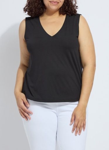 essential v-neck shell curvy, Colour: black, Size: 1X
