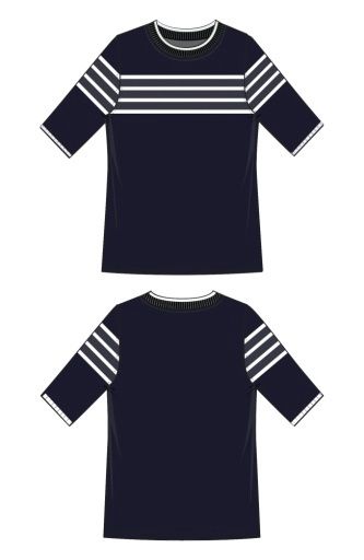 short sleeve  crew neck sweater, Colour: navy/wht stripe, Size: 1X