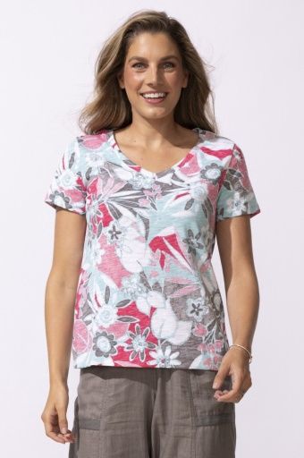 FIJI FLORAL V-NECK TEE S26E, Size: S