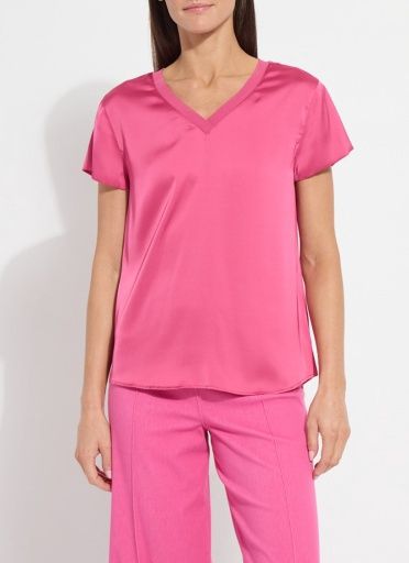 saori v neck mix media topS, Colour: hot pink, Size: XS