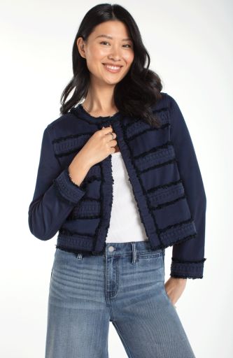 collarless jacket w fray &amp; lace, Colour: deep midnight, Size: S