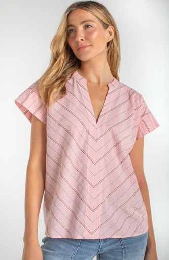 short sleeve popover woven top, Size: S