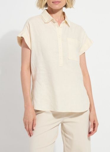 althea embroidered collar linen shirt, Size: XS