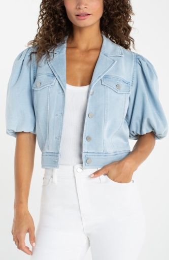 puff sleeve cropped trucker jacket, Size: S
