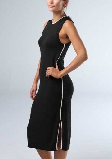 LUCIA KNIT MIDI DRESS, Colour: BLACK/CREAM, Size: XS