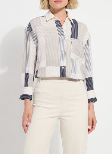 jessica 3/4 sleeve cropped shirt, Size: XS