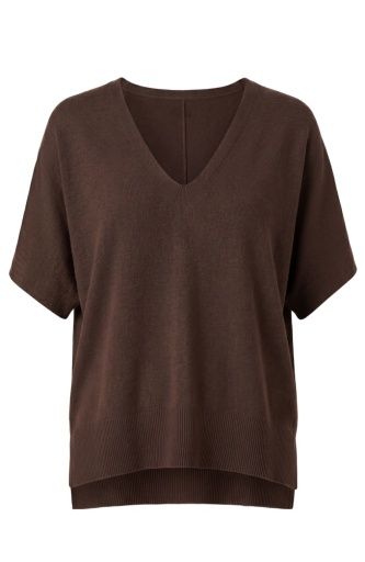 shrt slv vneck dolman popover swtr w step hem, Colour: java, Size: S