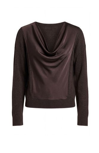 long slv drape neck wvn sweater hybrid, Colour: java melange, Size: S