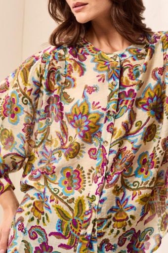 FLOWY DOLMAN SLEEVE BLOUSE WITH SELF-COVERING BUTTONS-EQUINOXGOLD, Colour: EQUINOXGOLD, Size: S